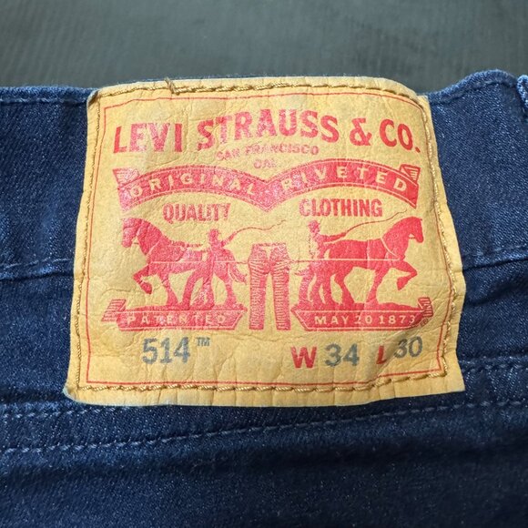 Levi's 514 Jeans Men's 34x30 Dark Wash Straight Fit Stretch Denim Red Tab - Picture 5 of 11